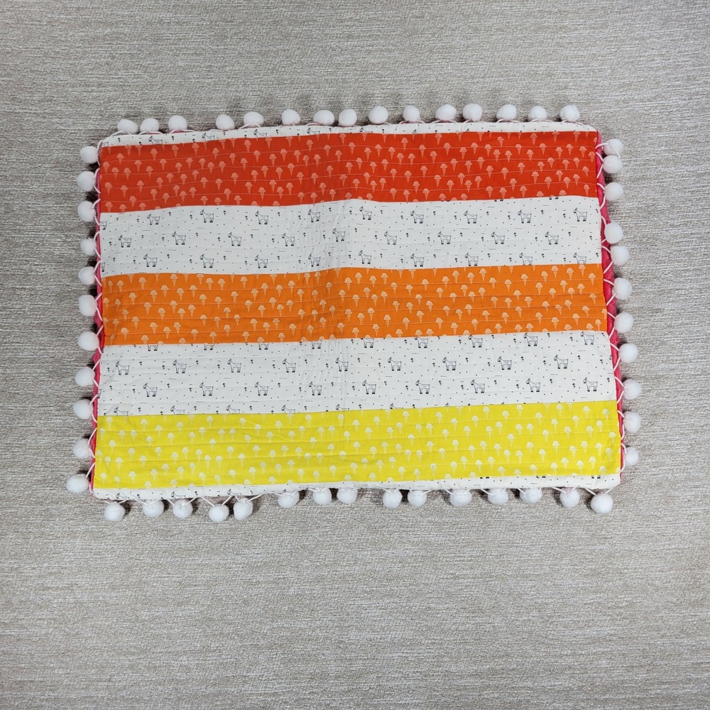 Quilted Standard Pillow Sham Goats Ice Cream Pom Pom Minky Colorful Handmade